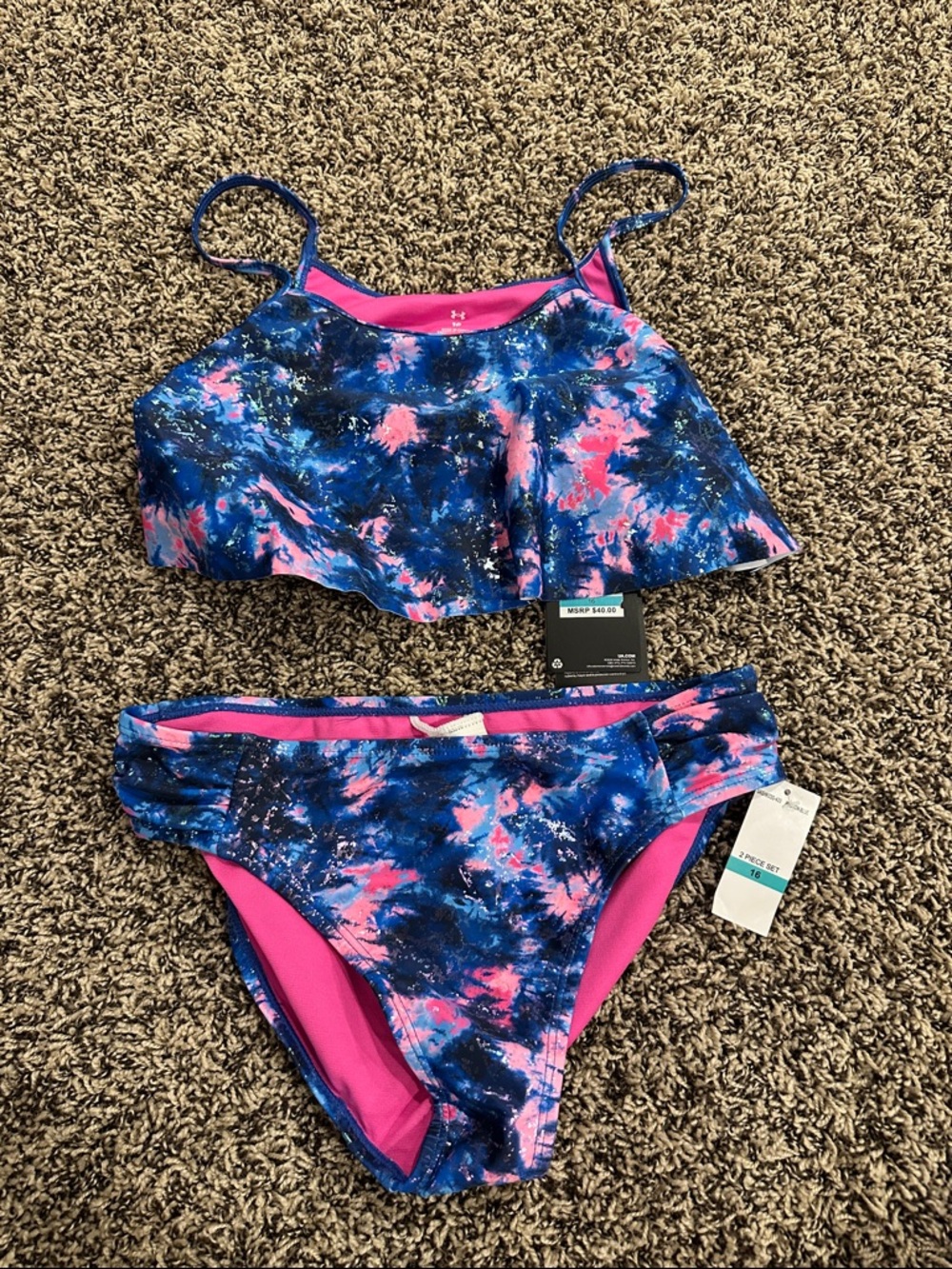 Under Armour Girls' Blue & Pink Flared Two-Piece Swim Bikini